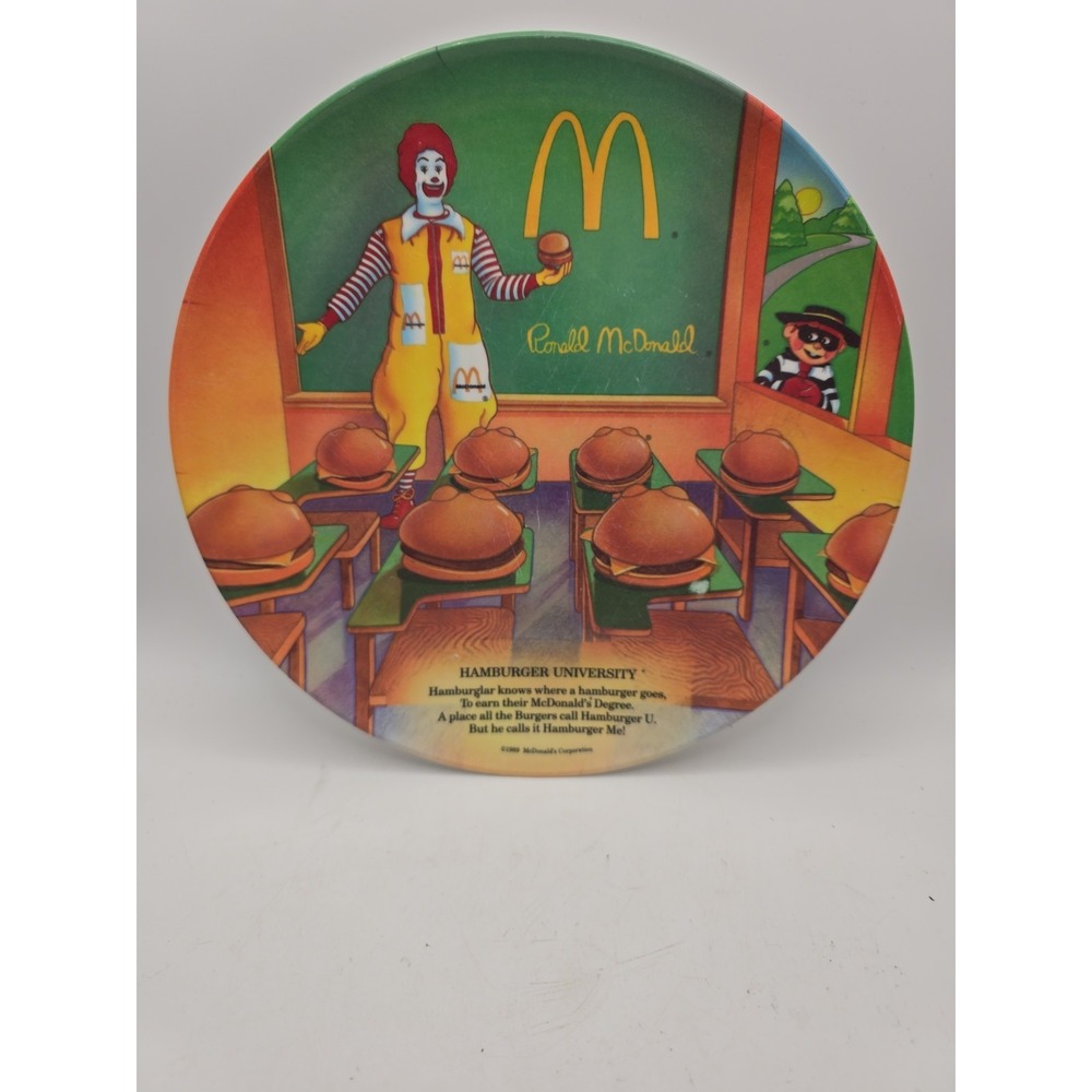 Vintage 1989 McDonald's Plate Hamburger University Ronald McDonald Hamburglar